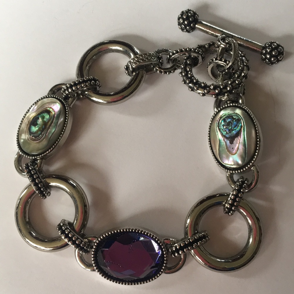 Lia Sophia Purple Stone and Shell Silver Bracelet